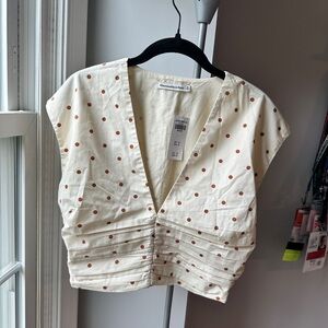 Abercrombie & Fitch Cream Cap Sleeve Crop Blouse